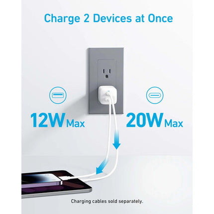 Anker 33W Cargador de Pared 2 Puertos USB-C PD y USB-A Seguro