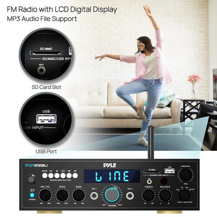 Pyle Pro PDA612BU.5 Receptor Estéreo Bluetooth 200W 2 Canales
