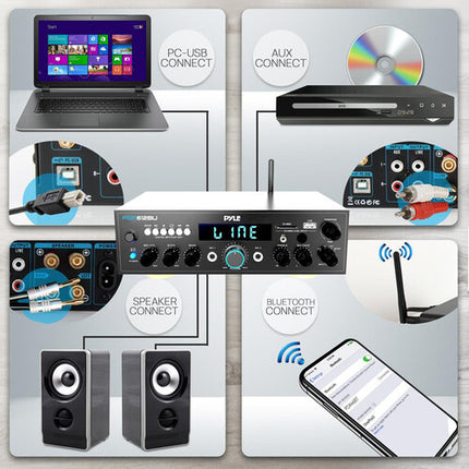 Pyle Pro PDA612BU.5 Receptor Estéreo Bluetooth 200W 2 Canales