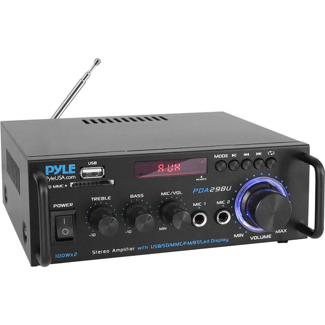 Pyle Home PDA29BU.6 Amplificador Estéreo Compacto 2x100W Bluetooth USB SD