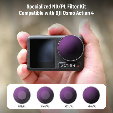 Neewer ND PL Set 4 Filtros ND8 ND16 ND32 ND64 para DJI Osmo Action 4 con Estuche
