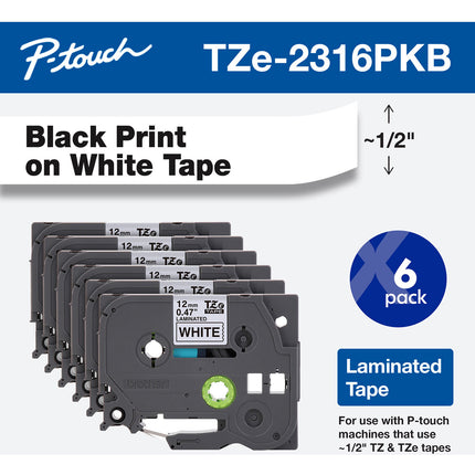 Brother TZe231 Cinta Laminada para Etiquetadoras 0.5 Pulgadas x 26.2 Pies 6-Pack