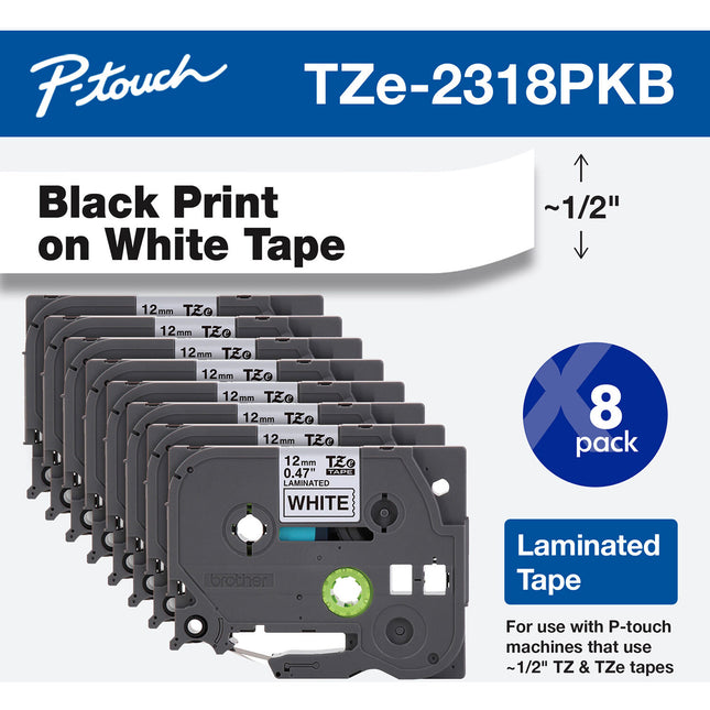 Brother TZe231 Cinta Laminada para Etiquetadoras P-Touch 0.5" x 26.2' 8-Pack