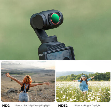 K&F Concept Nano-X Serie Filtro VND2-32 con Recubrimiento Verde para DJI Osmo Pocket 3 Control Luz 1 a 5 Stops