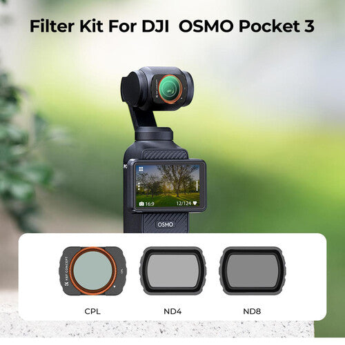 K&F Concept Nano-X Serie Kit de 3 Filtros para DJI Osmo Pocket 3 CPL ND4 ND8 28 Capas Nanorrevestimiento