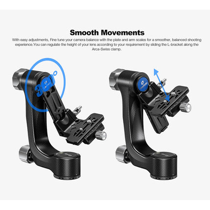 Leofoto PG-3 Cabezal Gimbal Fibra de Carbono Capacidad 55 lb Altura 9.25"