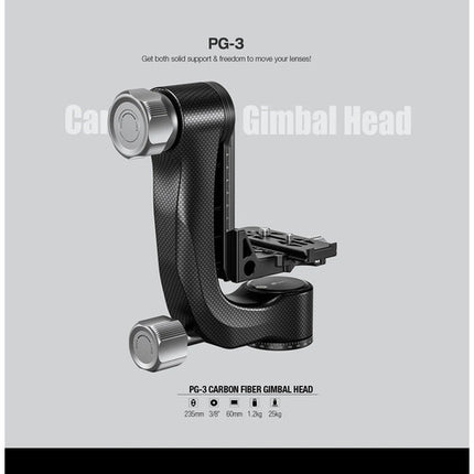 Leofoto PG-3 Cabezal Gimbal Fibra de Carbono Capacidad 55 lb Altura 9.25"