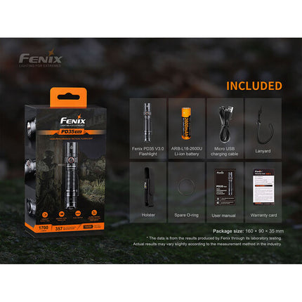 Fenix Flashlight PD35 V3.0 Linterna Verde 1700 Lúmenes Batería 18650 Kit Completo