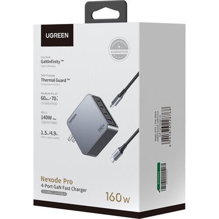 UGREEN Nexode Pro Cargador GaN 160W 4 Puertos USB-C USB-A con Cable