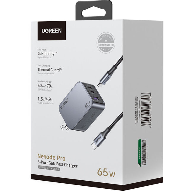 UGREEN Nexode Pro Cargador GaN 65W 3 Puertos USB-C y USB-A