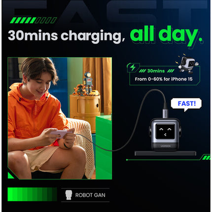 UGREEN Nexode Cargador USB-C PD GaN 30W con Diseño Robot LED