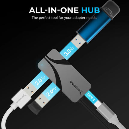Sabrent HB-C4WP Hub USB-C 3 Puertos con 5.9 Cable 100W Power Delivery