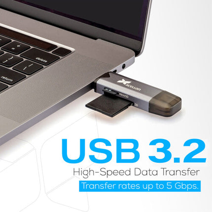 Xcellon Dual USB 3.2 Gen 1 Lector de Tarjetas con Keychain y USB-C USB-A
