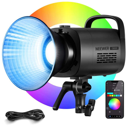 Neewer CB100C RGB LED Monolight Luz 27000 Lux 2700-6500K con Reflector y Cable