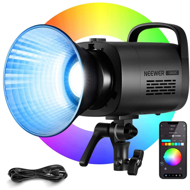 Neewer CB100C RGB LED Monolight Luz 27000 Lux 2700-6500K con Reflector y Cable