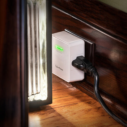 CyberPower HT200W Protector de Sobretensión 2 Salidas 1500 Julios Compacto