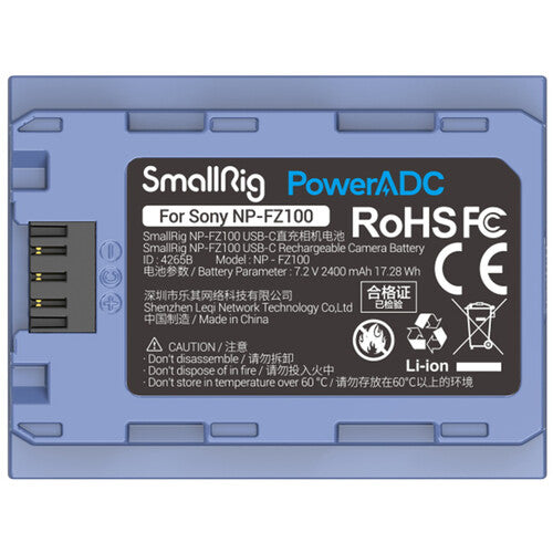 SmallRig NP-FZ100 Batería USB-C 2400mAh Azul para Cámaras Sony