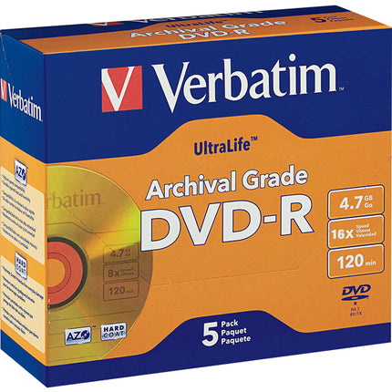 Verbatim DVD-R UltraLife Gold Disco Grabable 4.7GB 16x Pack de 5