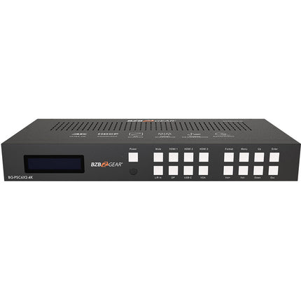 BZBGEAR 6x2 4K Switcher para Sala de Conferencias con HDMI VGA USB-C y Audio 48V Phantom Power