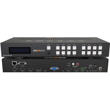 BZBGEAR 6x2 4K Switcher para Sala de Conferencias con HDMI VGA USB-C y Audio 48V Phantom Power
