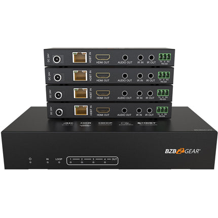 BZBGEAR 1x4 UHD 4K 18 Gb/s Divisor HDMI-over-HDBaseT con 4 Receptores y Extensión 393'