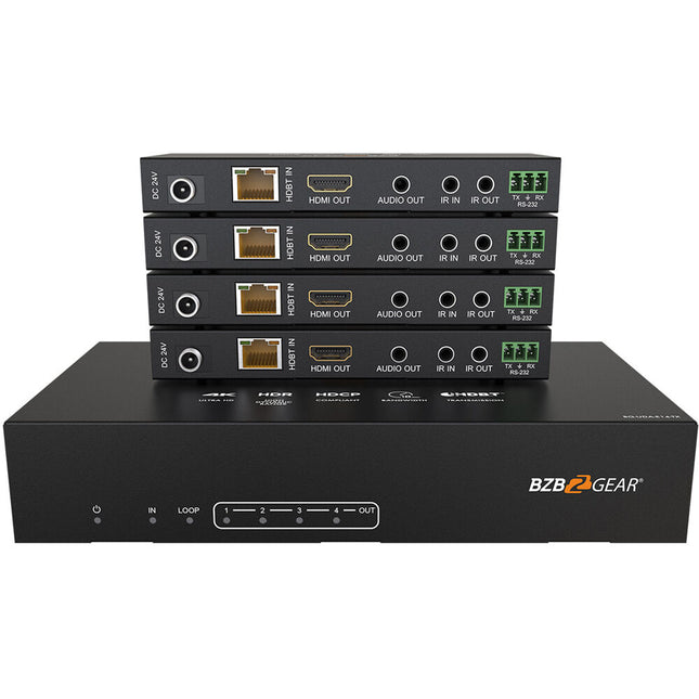 BZBGEAR 1x4 UHD 4K 18 Gb/s Divisor HDMI-over-HDBaseT con 4 Receptores y Extensión 393'