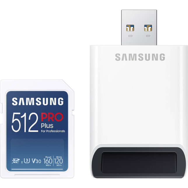 Samsung 512GB PRO Plus Tarjeta de Memoria SDXC UHS-I 180MB/s con Lector USB-A