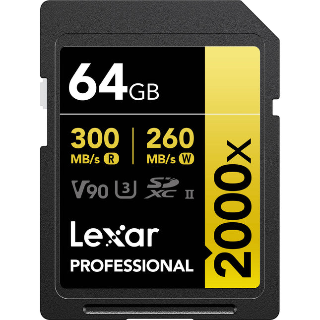 Lexar 64GB Professional 2000x UHS-II Tarjeta de Memoria SDXC 300 MB/s Lectura 260 MB/s Escritura