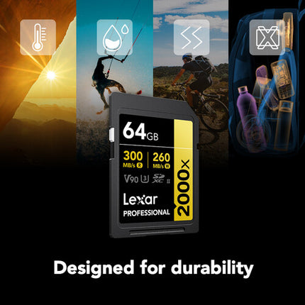 Lexar 64GB Professional 2000x UHS-II Tarjeta de Memoria SDXC 300 MB/s Lectura 260 MB/s Escritura