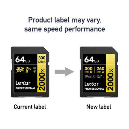 Lexar 64GB Professional 2000x UHS-II Tarjeta de Memoria SDXC 300 MB/s Lectura 260 MB/s Escritura
