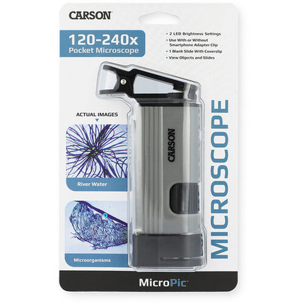 Carson MicroPic Microscopio de Bolsillo LED Aumento 120-240x con Adaptador para Smartphone