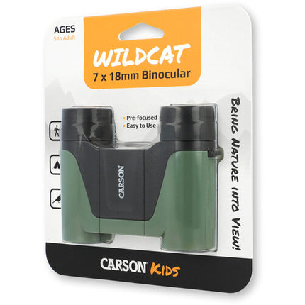 Carson 7x18 Wildcat Binoculares Infantiles 7x Amplificación Campo 432 ft Correa