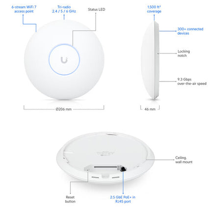 Ubiquiti UniFi U7 Pro Punto de Acceso Wi-Fi 7 Tri-Banda 9335 Mb/s Montaje Pared Techo