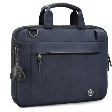 Swissdigital BOLLIGEN Funda para Laptop 14" Azul Resistente al Agua con Puerto USB-C y Correa de Hombro