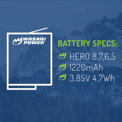 Batería de Litio Wasabi Power 1220mAh para GoPro HERO8 7 6 5 y 2018