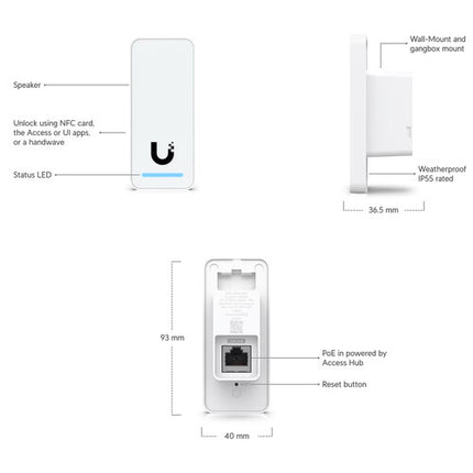 Ubiquiti UniFi Access Reader G2 Negro Lector NFC 1.2 Pulgadas Alcance