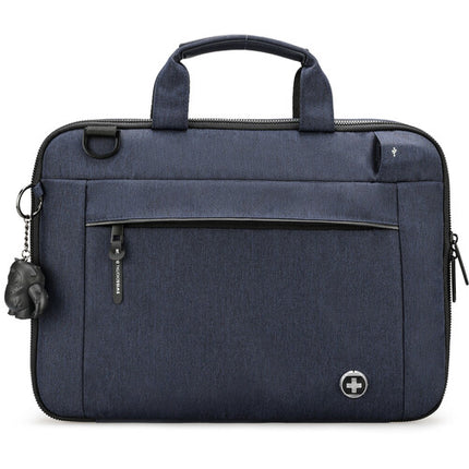 Swissdigital BOLLIGEN Funda para Laptop 14" Azul Resistente al Agua con Puerto USB-C y Correa de Hombro