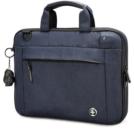 Swissdigital BOLLIGEN Funda para Laptop 14" Azul Resistente al Agua con Puerto USB-C y Correa de Hombro