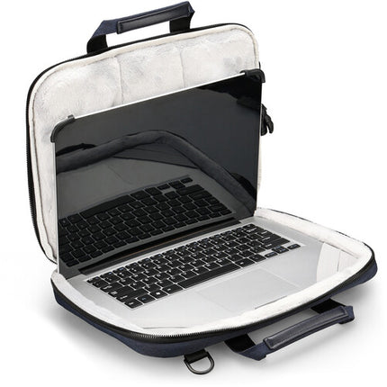 Swissdigital BOLLIGEN Funda para Laptop 14" Azul Resistente al Agua con Puerto USB-C y Correa de Hombro