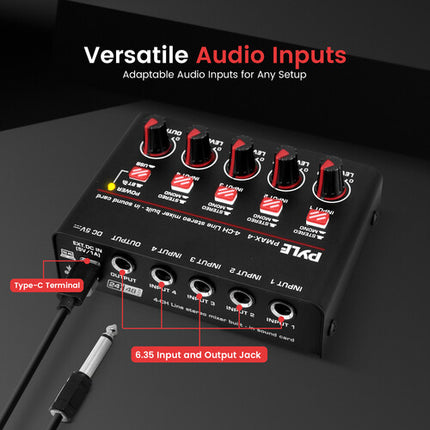 Pyle Pro PMAX4 Mezclador de Línea Compacto 4 Canales Bluetooth USB-C
