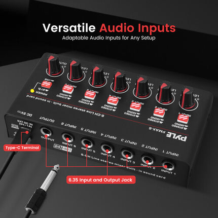 Pyle Pro PMAX6 Mezclador de Línea de 6 Canales Compacto con Bluetooth 5.0 y Tarjeta de Sonido USB