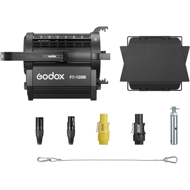 Godox F7-120Bi Luz LED Fresnel Bicolor 3200-5600K 15-60° Control DMX colgante