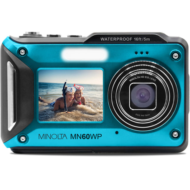 Minolta MN60WP Cámara Digital Dual Pantalla 48MP 4K Resistente Agua 16ft Azul