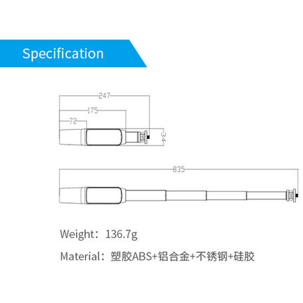 Feiyu Extension Rod para Cámara Gimbal Pocket 2 2S 24.6 a 83.3 cm telescópico