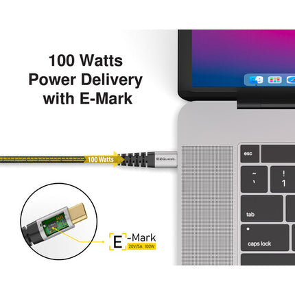EZQuest DuraGuard Cable USB-C 2.0 3.9 pies 100W 480Mb/s Nylon trenzado