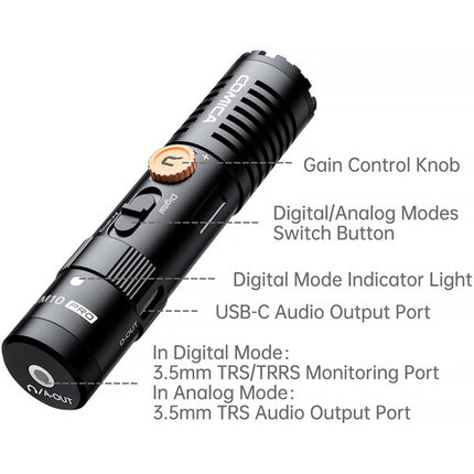 Comica Audio VM10 PRO Micrófono Supercardioide Digital y Analógico con Control de Ganancia y Cable USB-C