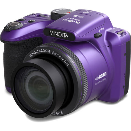 Minolta MN40Z Cámara Digital Morada 20MP Zoom 40x 32GB