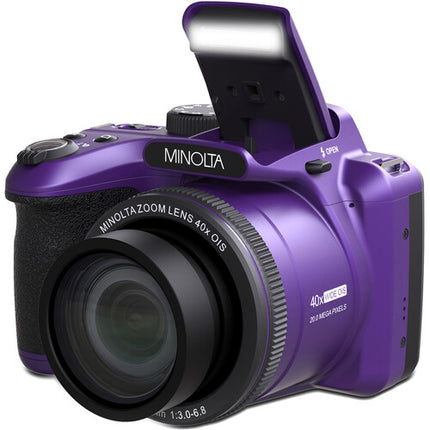 Minolta MN40Z Cámara Digital Morada 20MP Zoom 40x 32GB