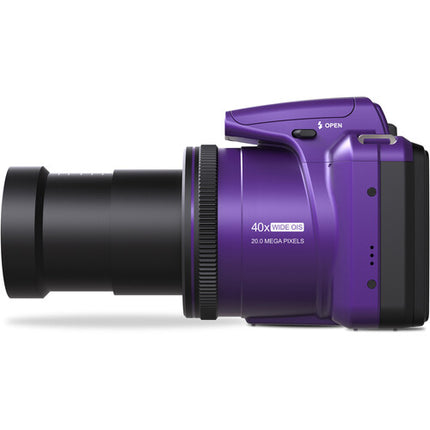 Minolta MN40Z Cámara Digital Morada 20MP Zoom 40x 32GB