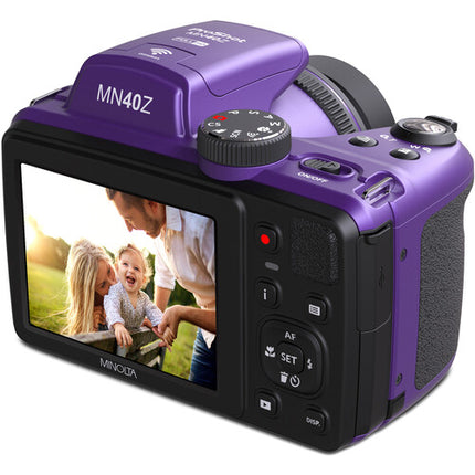 Minolta MN40Z Cámara Digital Morada 20MP Zoom 40x 32GB